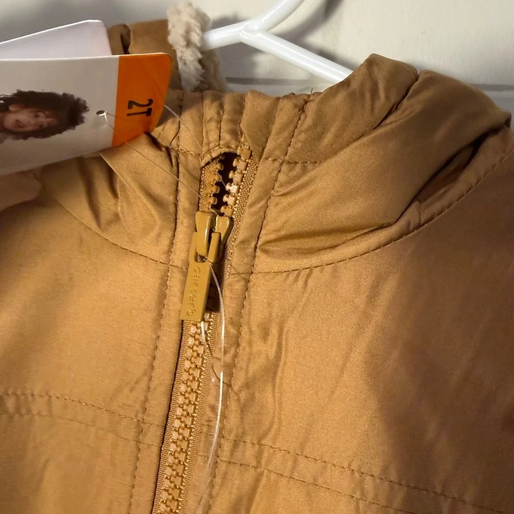 Carter's Toddler‎ Boys Tan Water Resistant Sherpa Lined Hooded Jacket 2T Warm